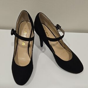 Unisa Black Suede Mary Jane Pumps with Ankle Strap